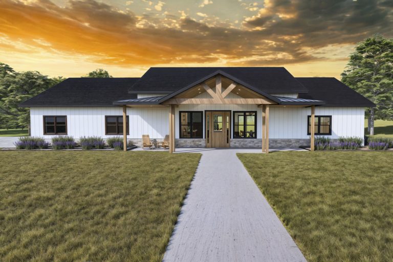 4-Bed Modern Farmhouse Ranch with Kid's Wing – 2524 Sq Ft (Floor Plan)