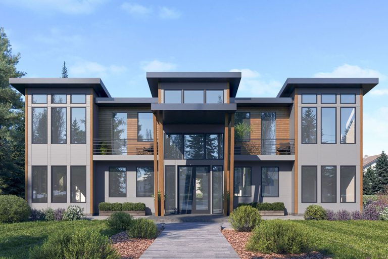 Spacious 2-Story Contemporary House Plan with ADU above 4-Car Garage (Floor Plan)