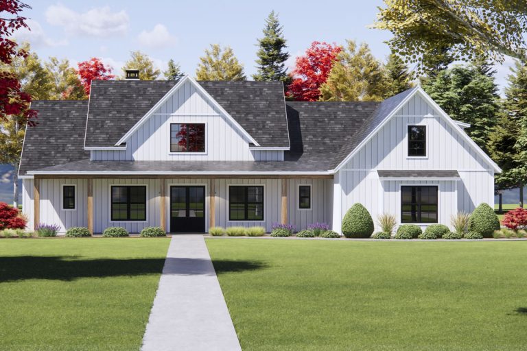 Modern Farmhouse House Plan with Expansive Porches (Floor Plan)