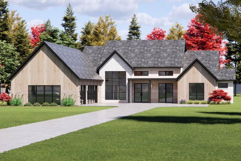 Expansive Scandinavian Modern House Plan with Courtyard Garage (Floor Plan)