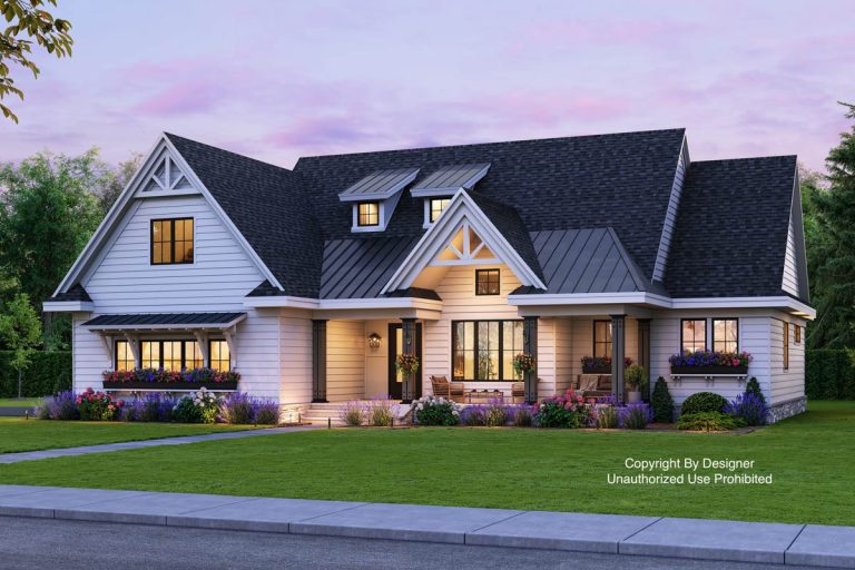 3 or 4-Bed Country Craftsman Farmhouse Plan with Loft (Floor Plan)