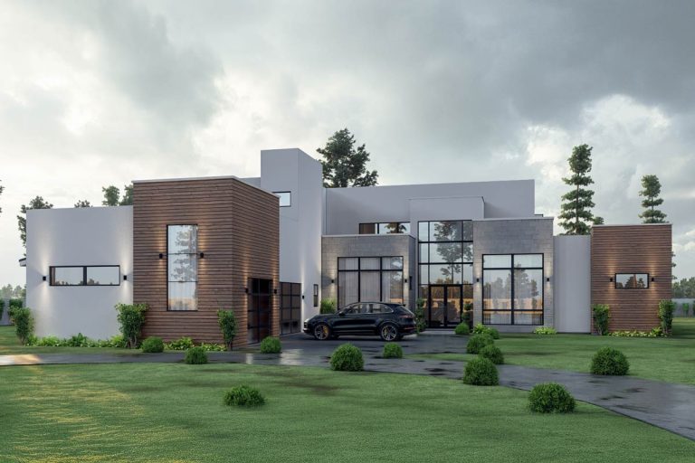 4-Bed Contemporary Modern House Plan with 2-Story Great Room – 4309 Sq Ft (Floor Plan)