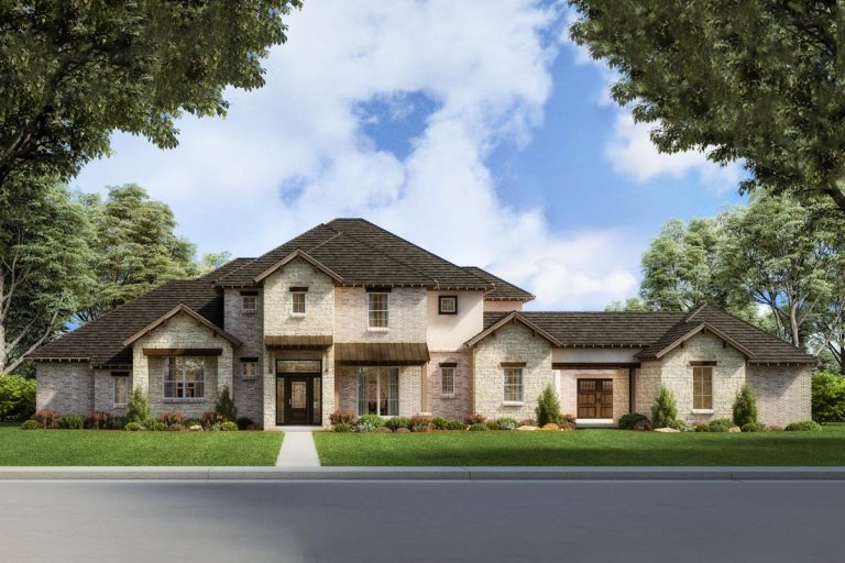 Exclusive Hill Country House Plan with Porte Cochere and Unique Angled Master Suite (Floor Plan)