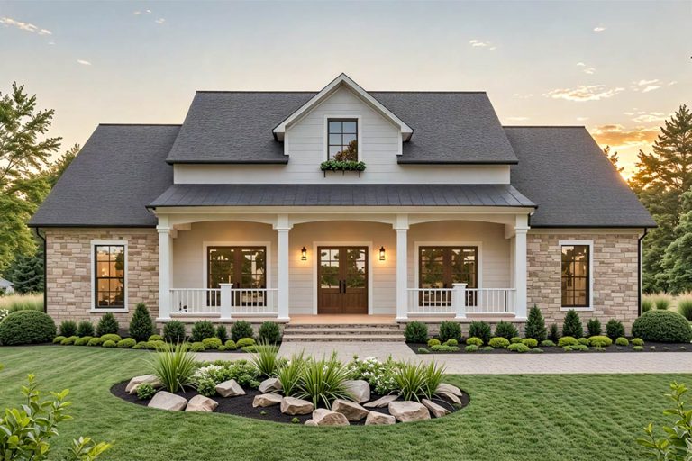 Modern Farmhouse Plan with Bonus Room and Split Bedrooms (Floor Plan)