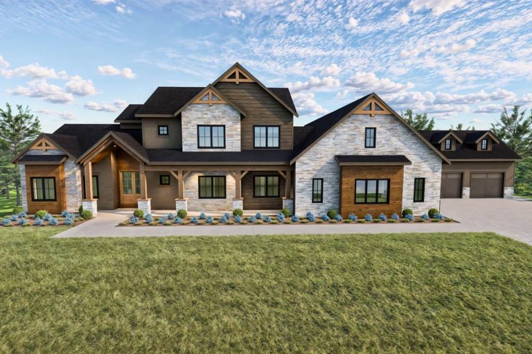 Two-Story  New American Craftsman House Plan with Home Office and Loft (Floor Plan)
