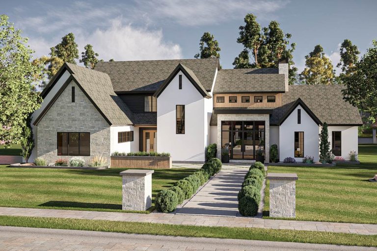 Modern Scandinavian 4-Bed House Plan with Courtyard and Main-Level Master (Floor Plan)