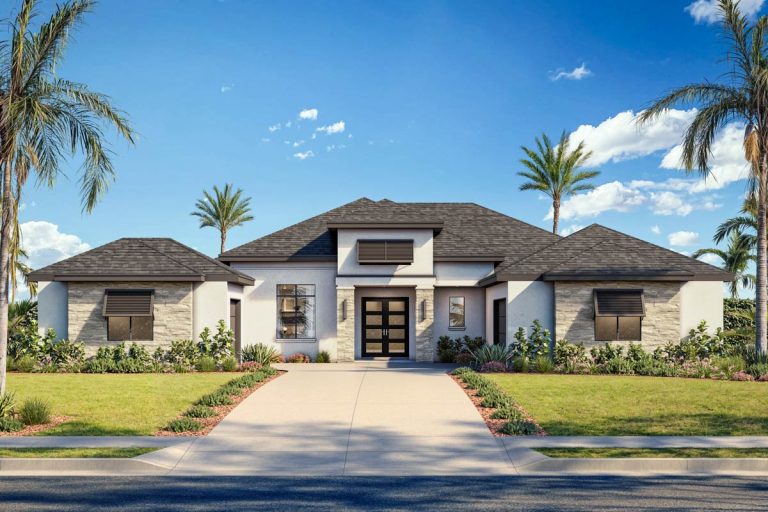 Coastal Contemporary House Plan with Split Bedroom Design (Floor Plan)