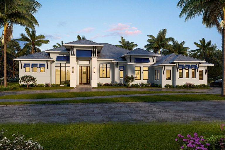 Contemporary Beach Home Plan with Wine Room and Study (Floor Plan)