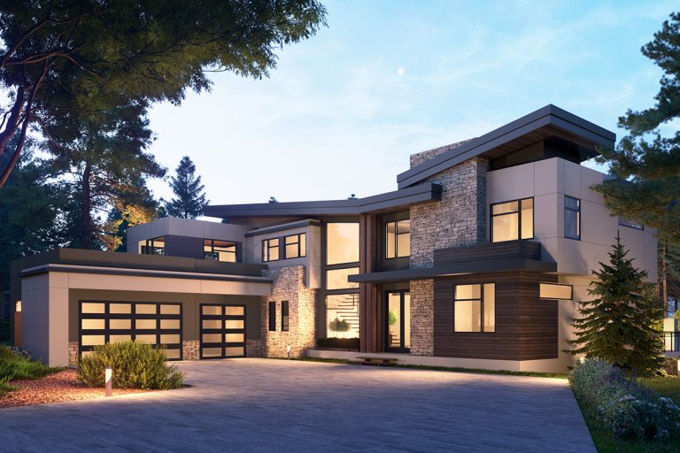 Two-Story Contemporary House Plan with Indoor-Outdoor Living Space (Floor Plan)