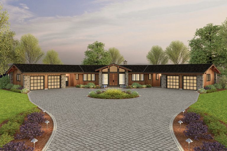 Contemporary X-Shaped House Plan with Home Office and Garden Room (Floor Plan)