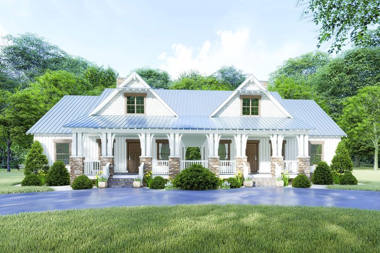 Charming Modern Farmhouse Duplex House Plan – 4 Bed, 3 Bath, 1595 Sq Ft Each Unit (Floor Plan)