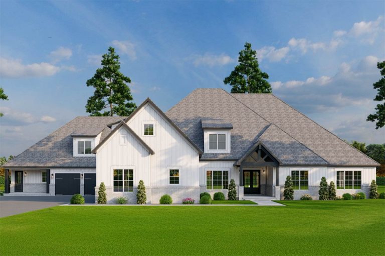 Luxury European House Plan with In-Law Suite and Expansive 5-Car Garage (Floor Plan)