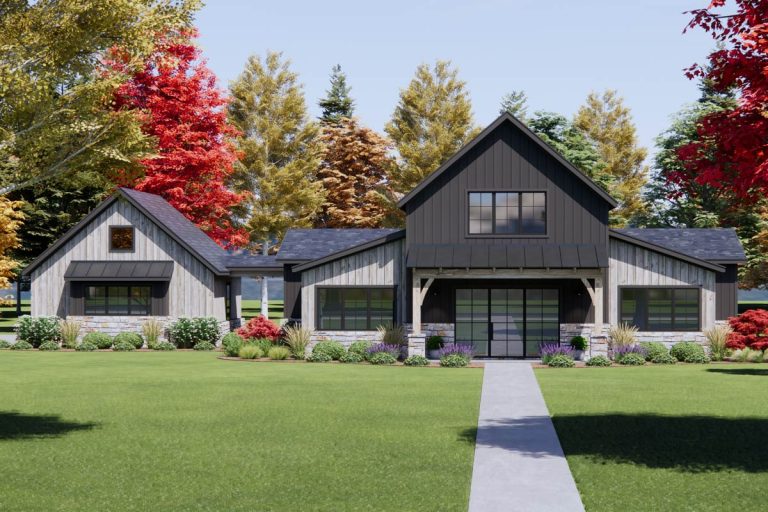 Two-Story Modern Farmhouse with Loft and Breezeway (Floor Plan)