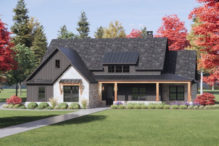 4-Bedroom Modern Farmhouse with Wrap-Around Porch (Floor Plan)
