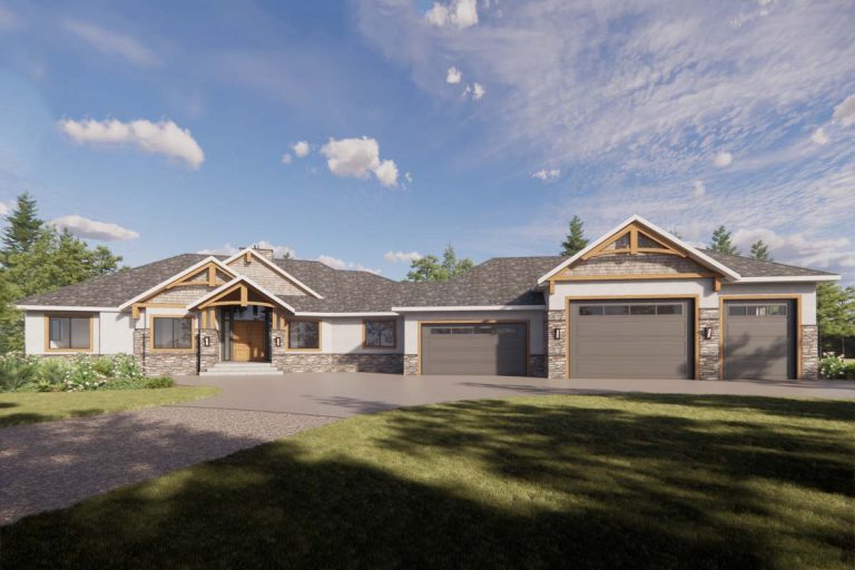 One-Story Craftsman with 5-Car 2507 Sq Ft Angled Garage with Shop (Floor Plan)
