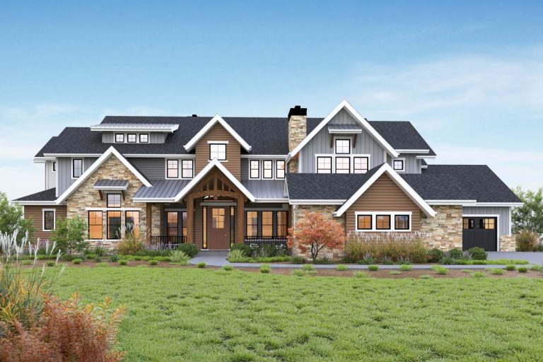 Grand 6-Bedroom Mountain New American House Plan with Dual In-Law Suites (Floor Plan)