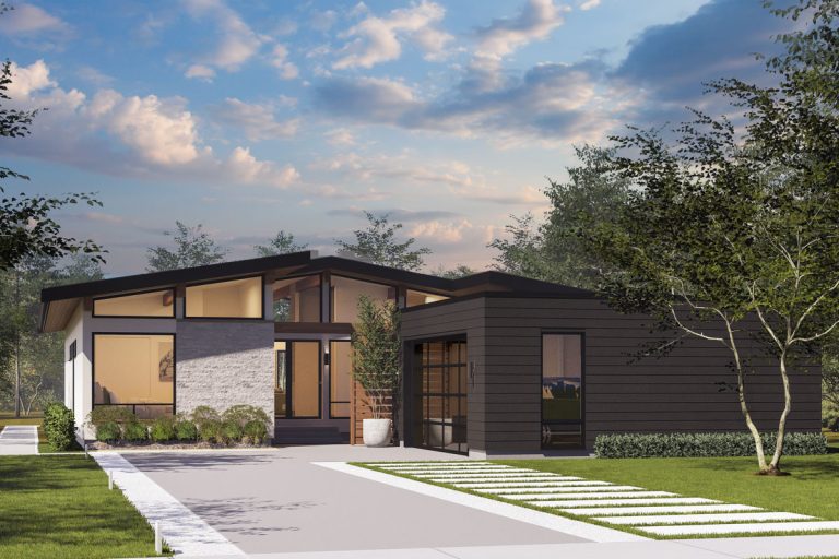 Mid-Century Modern House Plan with Entry Courtyard – 1901 Sq Ft (Floor Plan)