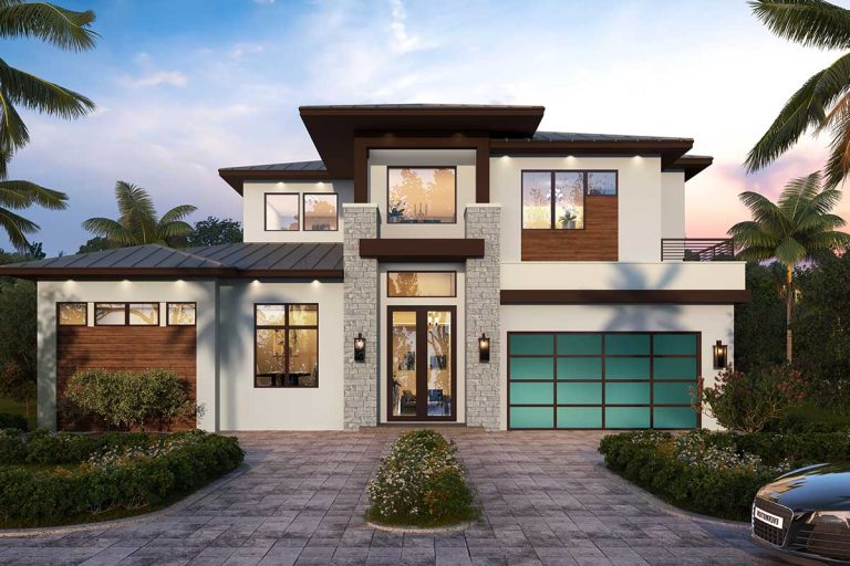 2-Story Coastal Contemporary House Plan with Study and Main-Floor Owner's Suite – 2803 Sq Ft (Floor Plan)