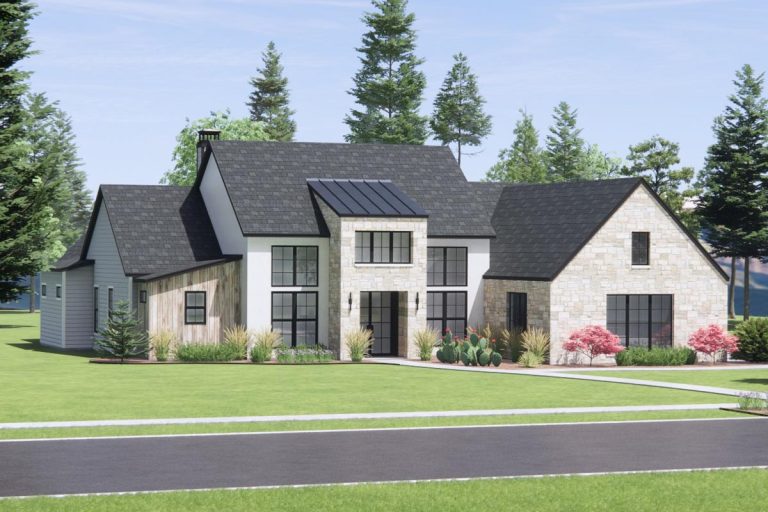 Mountain Modern Ranch Plan with Vaulted Family / Dining Room (Floor Plan)