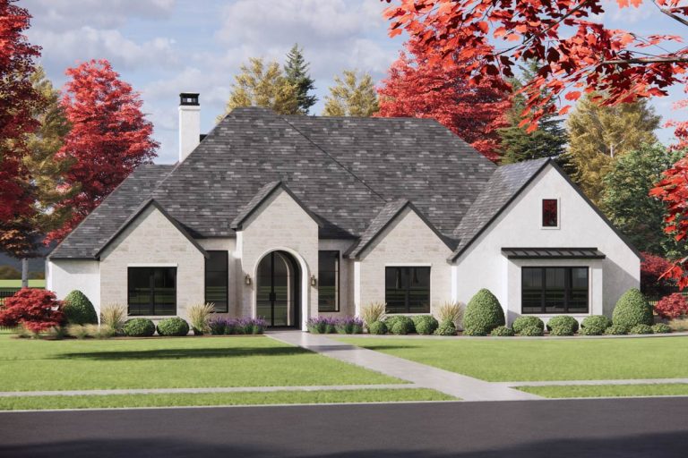 4-Bed Modern French Country House Plan with Vaulted Primary Suite – 2382 Sq Ft (Floor Plan)