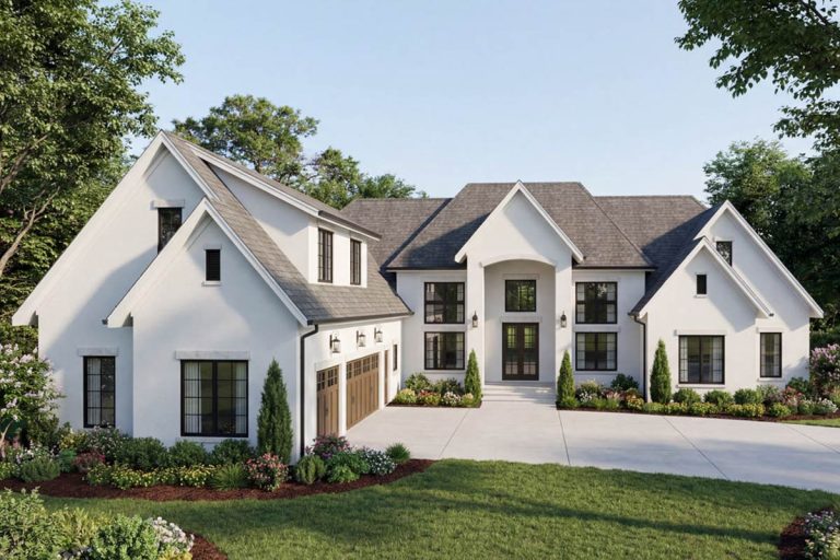 Stunning 5-Bedroom Contemporary Farmhouse House Plan with Porte Cochere and Guest Wing (Floor Plan)