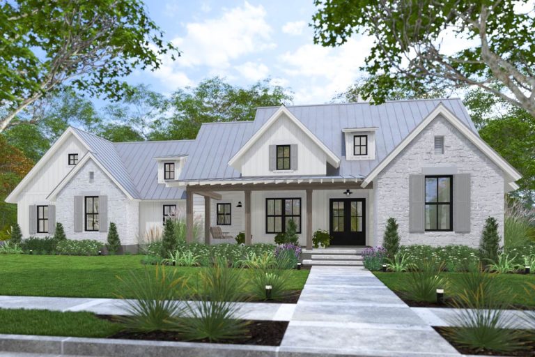 Downsized 3-Bedroom New American Farmhouse Plan Bonus Expansion – 1740 Sq Ft (Floor Plan)