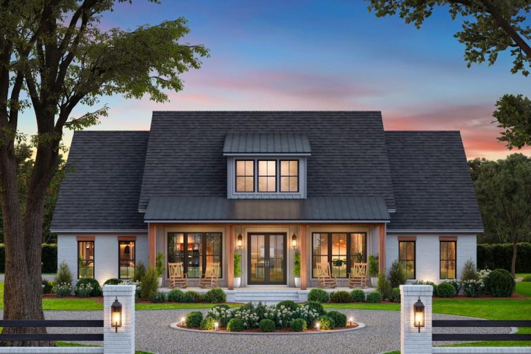 4-Bed Modern Farmhouse Plan with Workshop and Home Office – 2585 Sq Ft (Floor Plan)