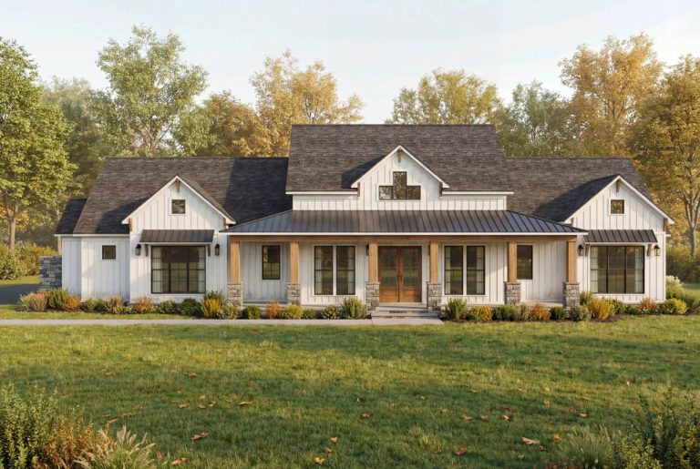 Elegant Modern Farmhouse House Plan with 3-Car Garage and Outdoor Living (Floor Plan)