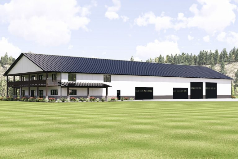 Barndominium House Plan with Workshop and 6-Car Garage (Floor Plan)