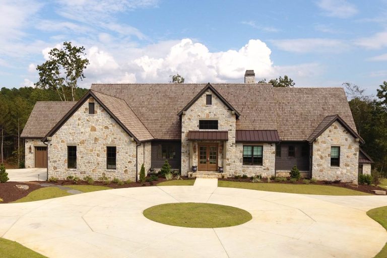 Expansive Stone and Wood House Plan with Dual Master Suites and 5-Car Garage (Floor Plan)