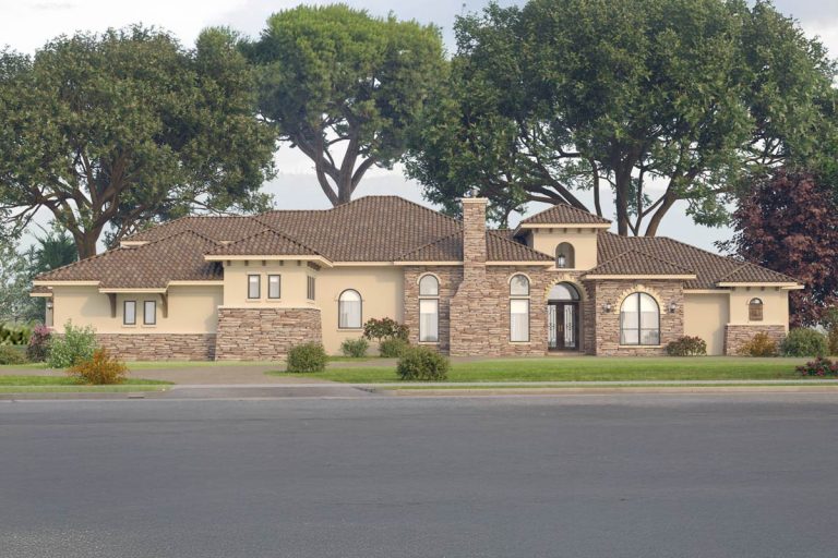 Luxury Mediterranean House Plan with Split Beds and Outdoor Kitchen (Floor Plan)