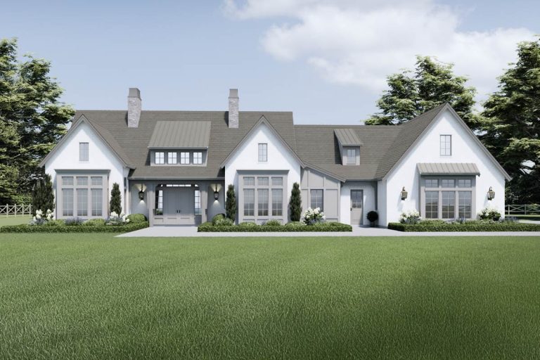 Spacious Transitional Ranch House Plan with Vaulted Ceilings and 3-Car Garage (Floor Plan)