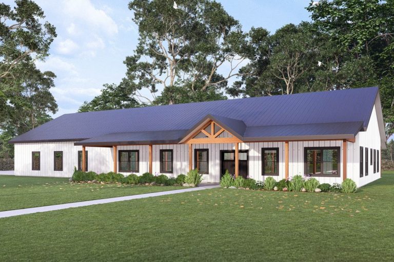 Modern Farmhouse Barndominium House Plan with 3 Beds and 3 Car Garage (Floor Plan)