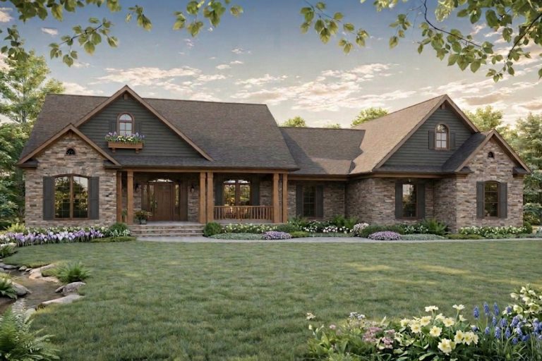 Country Ranch House Plan with 3 Beds, 2-Car Garage, and Bonus (Floor Plan)
