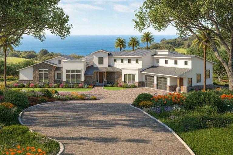 Grand Coastal Contemporary House Plan with Pool and Main-Level Master Suite (Floor Plan)