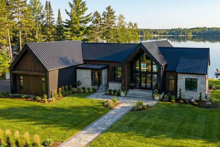 Contemporary Scandinavian Lake House Plan with Master on Main, 3-Car Garage (Floor Plan)