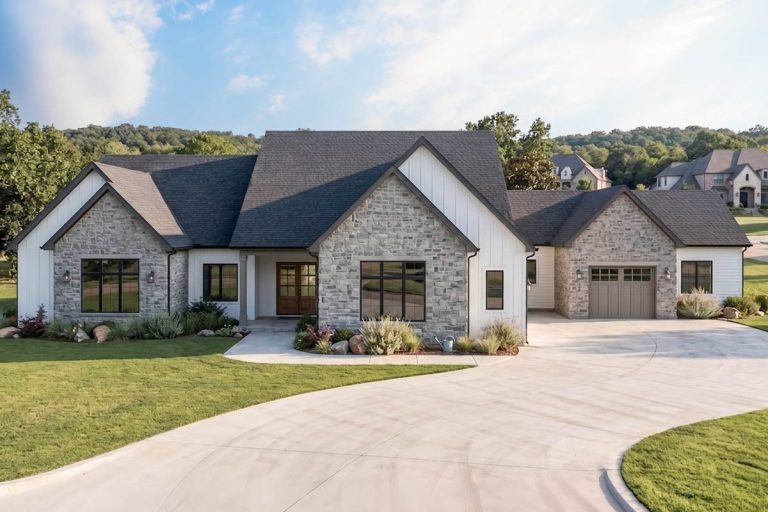 Contemporary Modern Farmhouse House Plan with 4 Beds and In-Law Suite (Floor Plan)