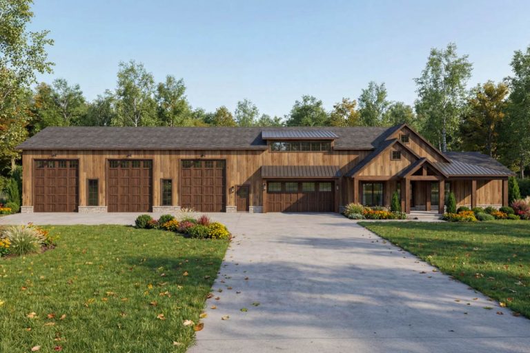 Barndominium Plan with 4 Beds, 5-Car RV Garage, Outdoor Kitchen (Floor Plan)