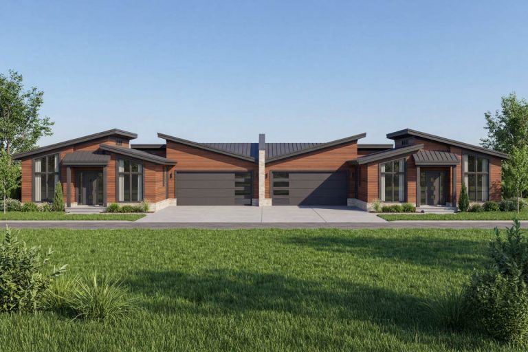 Sleek Northwest Modern Duplex House Plan with Dual 3-Bed Suites (Floor Plan)