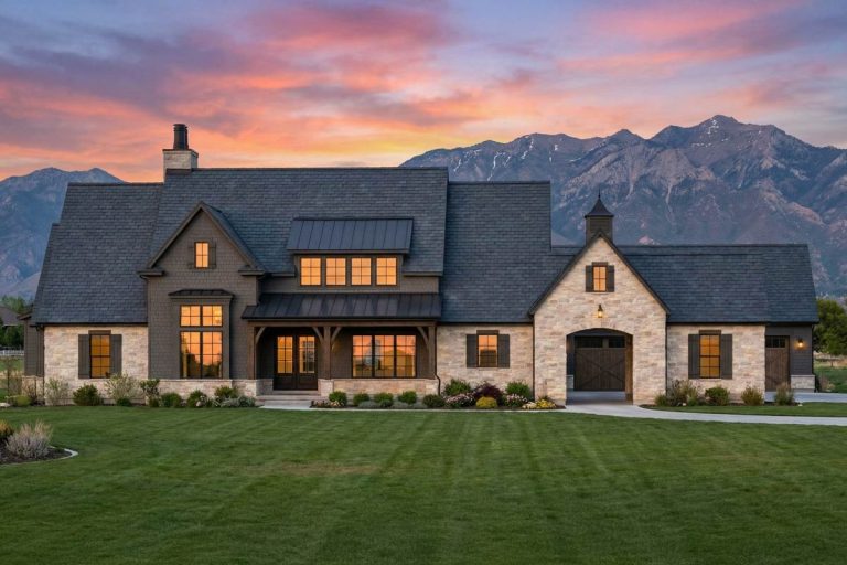 Grand Farmhouse House Plan with Main Level Master and 4or 5 Car Garage (Floor Plan)