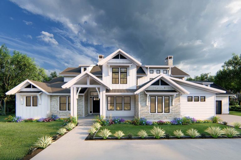 3-Bed New American House Plan with Study and Seasonal Room – 4859 Sq Ft (Floor Plan)