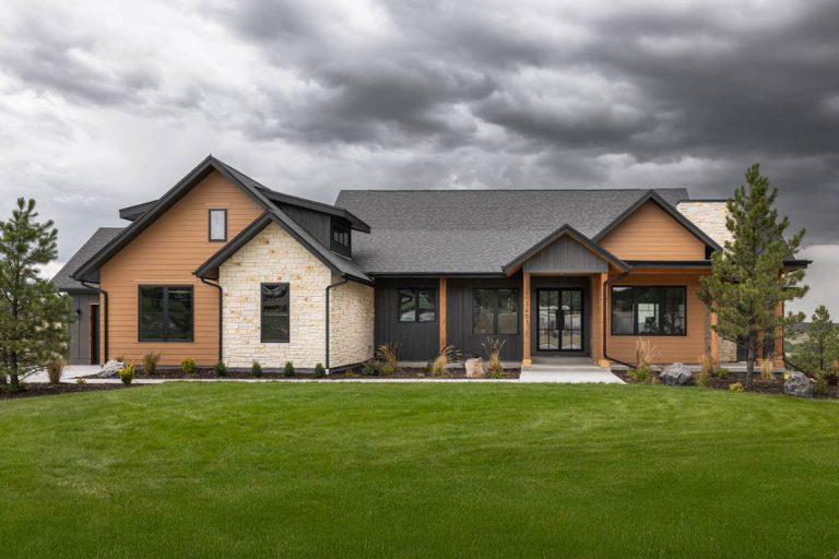 Contemporary Mountain Ranch House Plan with Wraparound Porch (Floor Plan)