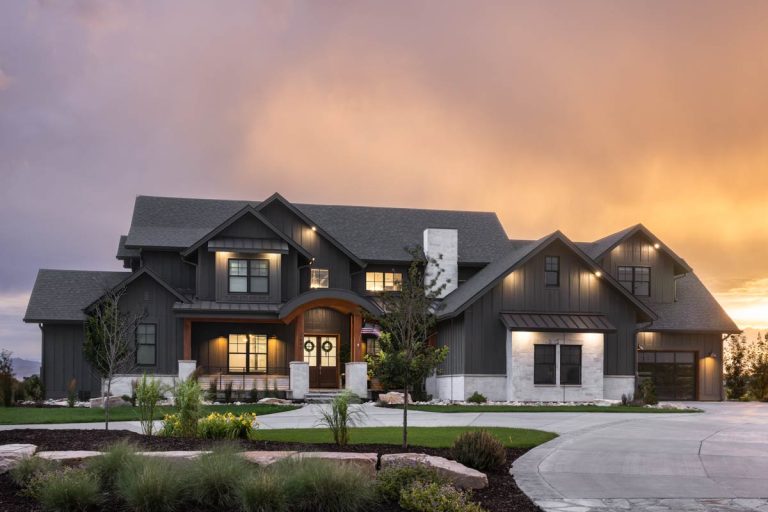 Luxurious 5-Bed Farmhouse House Plan with Two-Story Great Room and 4-Car Garage (Floor Plan)