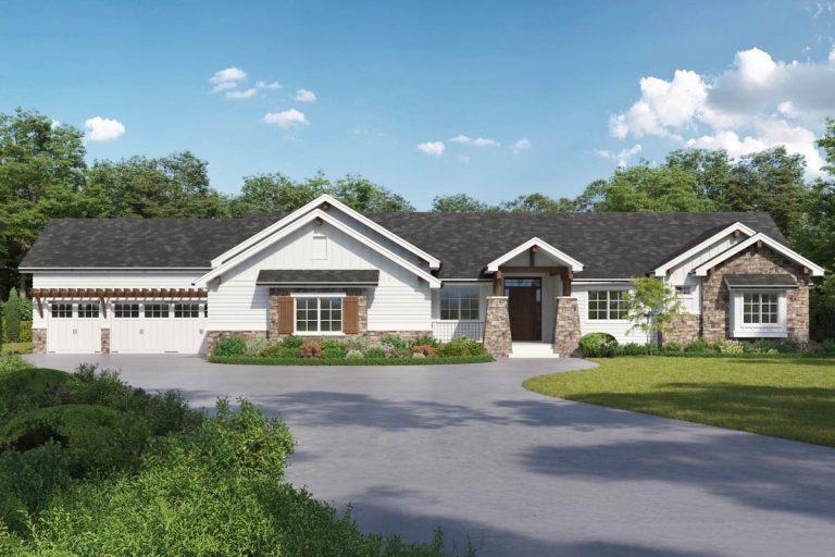 Craftsman Ranch House Plan with 5-Car Garage and Main-Level Master (Floor Plan)