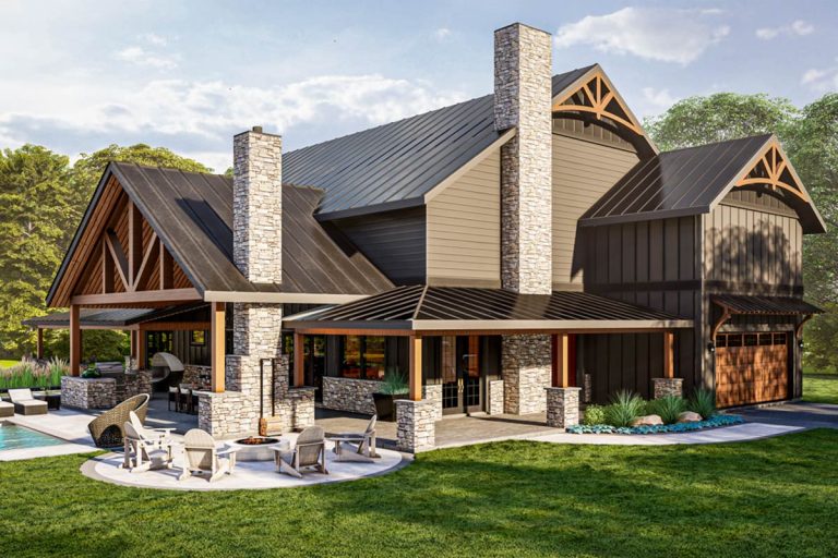 Luxurious Mountain Retreat with Expansive Sport Court and Wrap-Around Porch (Floor Plan)
