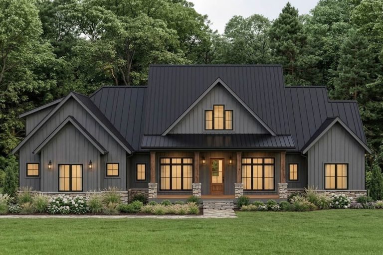 Modern Farmhouse House Plan with 3 Bedrooms and Vaulted Living Areas (Floor Plan)