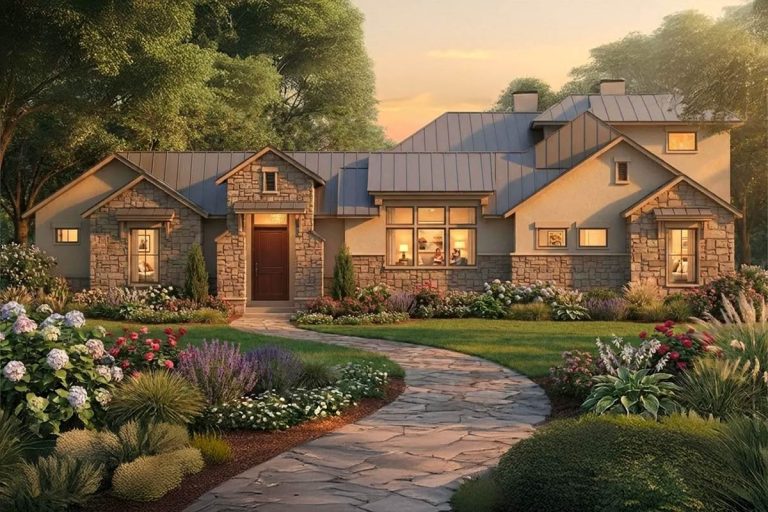 Modern Hill Country House Plan with 4 Bedrooms, Game Room, and 3-Car Garage (Floor Plan)
