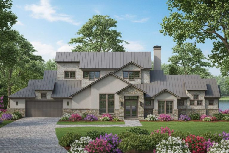 Grand European Hill Country House Plan with Outdoor Kitchen (Floor Plan)