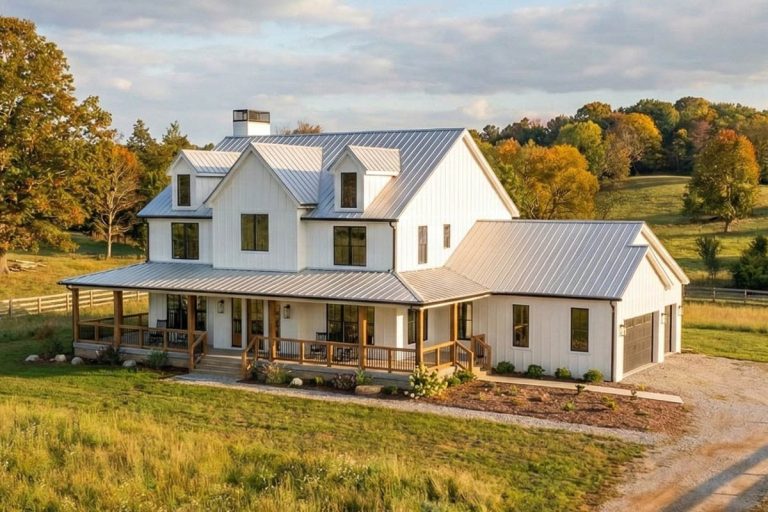 Elegant Modern Farmhouse House Plan with Wrap-Around Porch and Loft (Floor Plan)