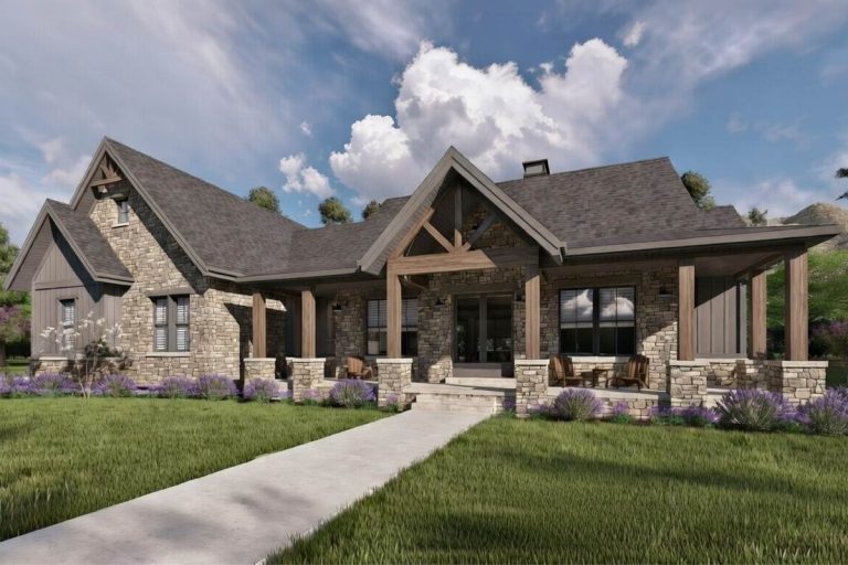 Modern House Plan with Grand Porches, First-Floor Master, and Entertainment Lower Level (Floor Plan)